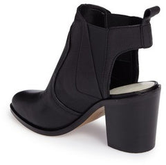1.STATE Leban Black Leather open Back Block Chunky Heel Cutout Ankle Booties