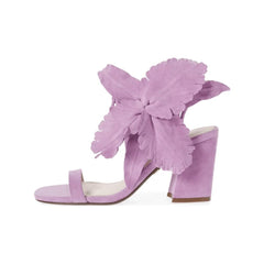 Cecelia New York Hibiscus Boisn Flower Ankle Tie Open Toe Block Heel Sandals