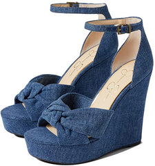 Jessica Simpson Tyssie Blue Denim Ankle Strap Open Toe Wedge Platform Sandal