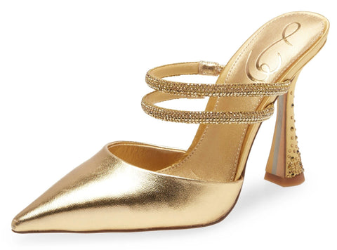 Sam Edelman Agustina Dark Gold Slip On Spool Heel Pointed Toe Detailed Pumps