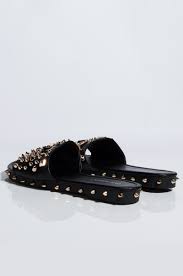 Cape Robbin Tonie Sandals Slides Women Studded Mules Slip On Shoes Black