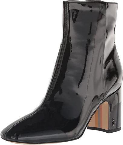 Sam Edelman Fawn 2 Black Patent Stacked Block Heel Square Toe Fashion Ankle Boot