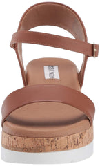 Steve Madden Roselita Cognac Cork Lightweight Ankle Strap Platform Wedge Sandals