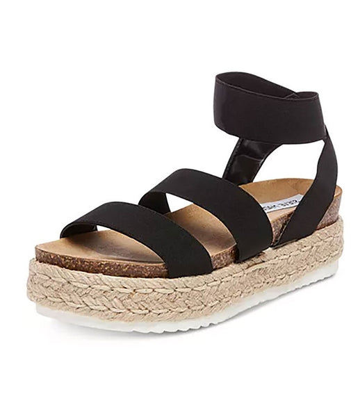 Steve Madden Kimmie Black Flatform Platform Espadrille Fitted Wedge Sandals