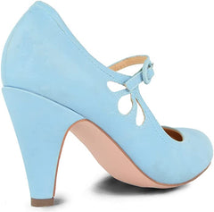 Chase & Chloe Kimmy-21 Round Toe Mary Jane Dress Pumps Serenity Blue Pu