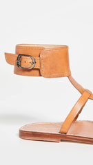 Sam Edelman Mollie Natural Thong Strap Wide Buckle-Embellished Cuff Flat Sandals