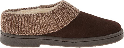 Clarks Womens Slipper Suede Leather Knitted Collar Clog Slippers - Plush Faux Fur Lining