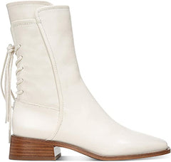 Sam Edelman Tana Ivory Leather Chunky Heel Squared Toe Zipper Mid-Calf Boots