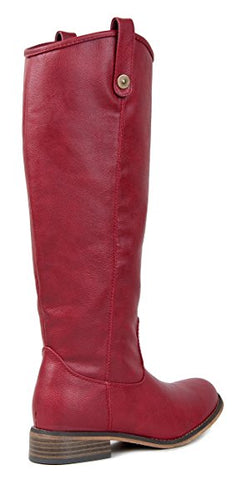 Breckelles Rider-18 Womens Red Vegan Leather Pull On Stacked Heel Riding Boots