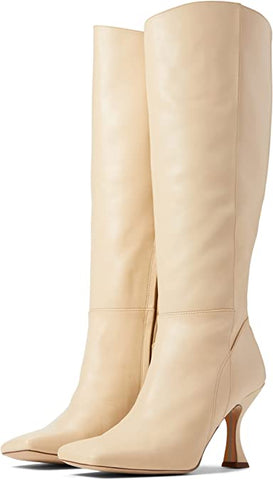 Sam Edelman Adi Eggshell Squared Toe Spool Heel Leather Knee High Fashion Boots