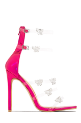 LuxeModa Believe Diamante Gem Detail Square Toe Caged Heel Fucshia Pink Pumps