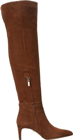 Sam Edelman Ursula Toasted Coconut Pointed Toe Kitten Heel Over the Knee Boots