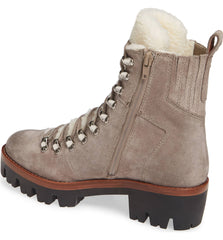 Jeffrey Campbell Culvert Taupe Suede Lace-up Hiker Fur Lined Cozy Combat Boots