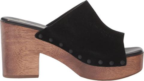 Sam Edelman Josselyn Black Squared Open Toe Slip On Studded Block Heeled Sandals