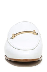 Sam Edelman Laurna White Slip On Almond Toe Golden Accent Fashion Loafers