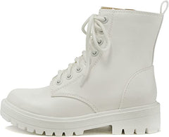 Soda Firm All White Lace Up Rounded Toe Chunky Platform Combat Ankle Wide Boots