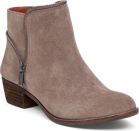 Lucky Brand Boide Taupe Suede Brindle Block Low Heel Zipper Fashion Ankle Boots