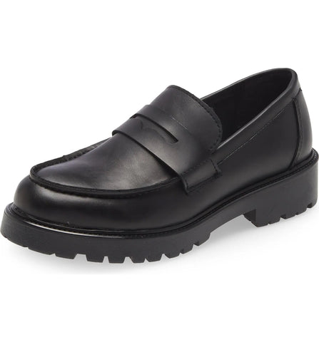 Steve Madden Lotto Black Leather Retro Lug Sole Low Chunky Heel Penny Loafer