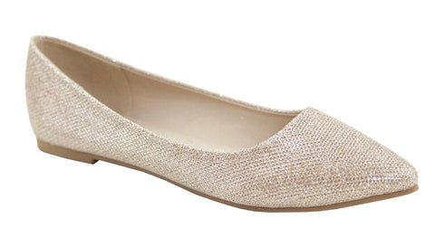 Bella Marie Angie Classic Pointy Toe Ballet Flats Shoes Champagne Glitter (8.5, Champagne Glitter-53)