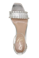 Sam Edelman Ninette Silver Embellished Strap Buckle Ankle Block Heel Sandals