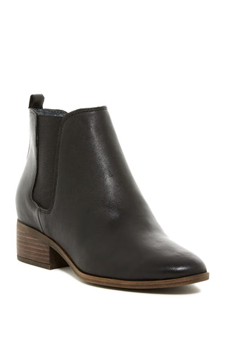 Lucky Brand Livinia Black Leather Low Block Heel Classic Pull On Chelsea Booties