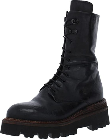 Sam Edelman Wyatt Black Leather Rounded Toe Lace Up Lug Sole Combat Ankle Boots