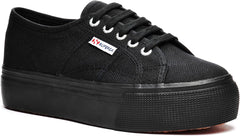 Superga Unisex Low-Top Sneakers Full Black Lace Up Platform Fashion Sneakers