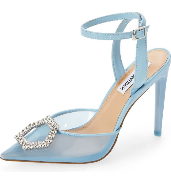 Steve Madden Amory Blue Embellished Pointed Toe Ankle Strap Cushioned Pumps