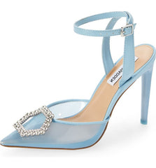 Steve Madden Amory Blue Embellished Pointed Toe Ankle Strap Cushioned Pumps