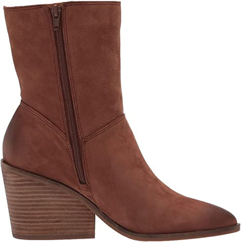 Lucky Brand Sarey Toffee Suede Zipper Ankle Almond Rounded Toe Block Heel Boots