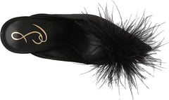 Sam Edelman Anthony Black Spool Heel Slip On Pointed Toe Feather Detailed Pumps