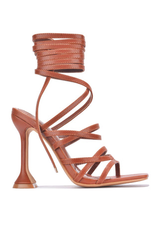 Cape Robbin Jenni Lace-Up Light Strappy Flared Heeled Open Toe Sandals Brown