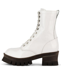Jeffrey Campbell Sycamore Lace-up Boots WHITE CRINKLE PATENT Platform Boots