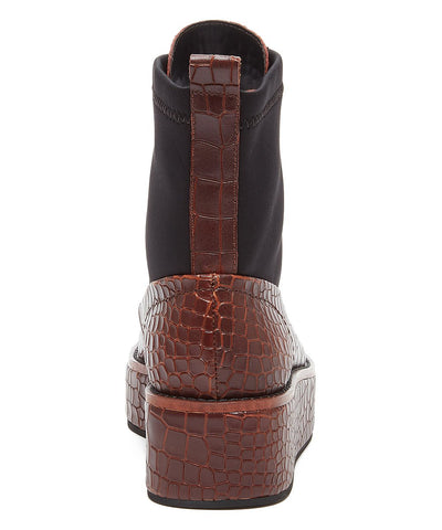 Kelsi Dagger Freeze Oxblood Platform Croc-Embossed Lace-up Leather Lace Up Boots