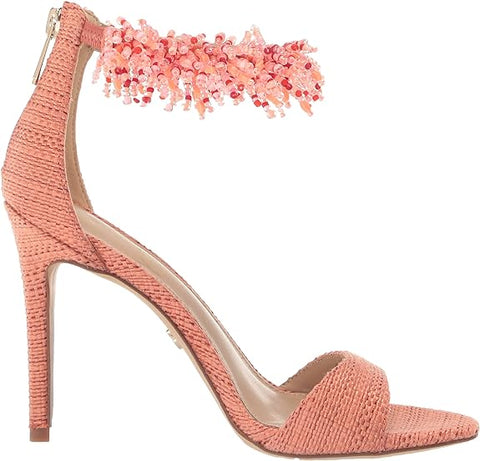 Sam Edelman Gillie Stucco Pink Open Toe Ankle Strap Beaded Stiletto Heel Sandals