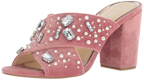 Jessica Simpson Women's RIZELL, Rose Pink Velvet Mule Embellished Upper Pumps