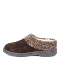 Clarks Womens Slipper Suede Leather Knitted Collar Clog Slippers - Plush Faux Fur Lining