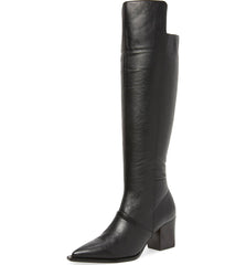 Lust For Life Tania Knee High Boot Black Leather Block Heel Designer Dress Boots