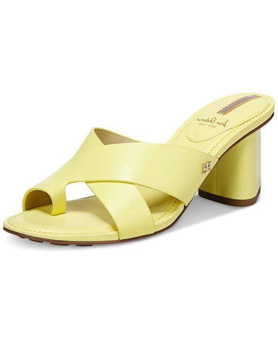Sam Edelman Odie Butter Yellow Leather Block Heel Slip On Toe Ring Heeled Sandal