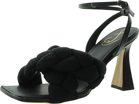 Sam Edelman Courtney Black Braid Straps Ankle Strap Spool Heeled Leather Sandals
