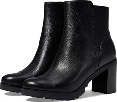 Cole Haan Foster Black Leather Block Heel Rounded Toe Buckle Detailed Ankle Boots