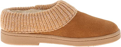 Clarks Womens Slipper Suede Leather Knitted Collar Clog Slippers - Plush Faux Fur Lining