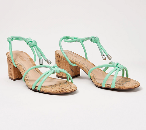 Schutz Suzy Deep Mint  Multistraps Lace Up Open Toe Block Mid Heeled Sandals