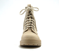 SODA FIRM Lace up Chunky Platform Classic Combat Ankle Boots Whiskey (7.5, Beige Nbpu)