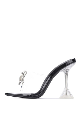 Cape Robbin Black Bad Guy Black Crystal Clear Open Toe High Heel Mule Pumps