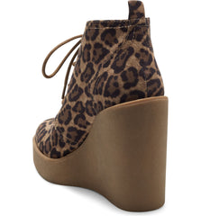 Jessica Simpson Mesila Leopard Wedge Closed Round Toe Lace Up Ankle Booties