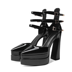 Arqa Platform Heels Patent Leather Pointy Toe High Heels Ankle Buckle Dress Pumps 7