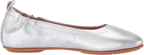 FitFlop Allegro Silver Rounded Toe Slip On Stretchy Leather Slip On Ballet Flats