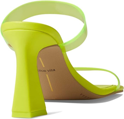 Dolce Vita Novah Neon Lime Vinyl Slip On Squared Open Toe Spool Heeled Sandals