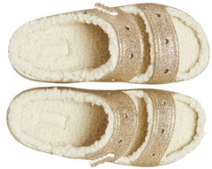 Crocs Unisex-Adult Multi/Gold Classic Cozzzy Platform Sandals Fuzzy Slippers Slides 7